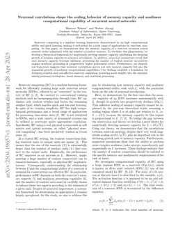Neuronal correlations shape the scaling behavior of memory capacity and nonlinear computational capability of reservoir recurrent neural networks