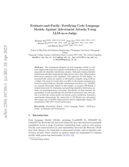 Evaluate-and-Purify: Fortifying Code Language Models Against Adversarial Attacks Using LLM-as-a-Judge