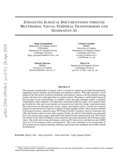 Enhancing Surgical Documentation through Multimodal Visual-Temporal Transformers and Generative AI