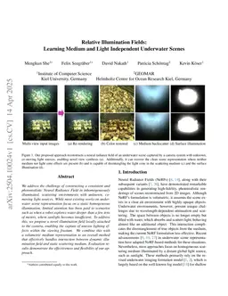 Relative Illumination Fields: Learning Medium and Light Independent Underwater Scenes