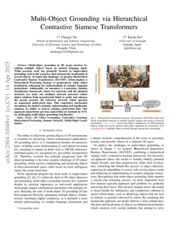 Multi-Object Grounding via Hierarchical Contrastive Siamese Transformers