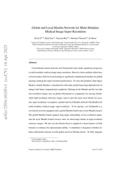 Global and Local Mamba Network for Multi-Modality Medical Image Super-Resolution