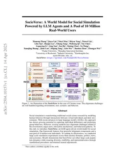 SocioVerse: A World Model for Social Simulation Powered by LLM Agents and A Pool of 10 Million Real-World Users