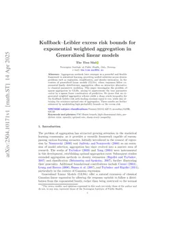 Kullback-Leibler excess risk bounds for exponential weighted aggregation in Generalized linear models