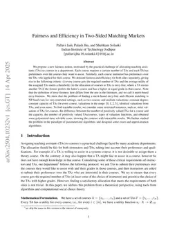 Fairness and Efficiency in Two-Sided Matching Markets