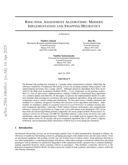 Ride-pool Assignment Algorithms: Modern Implementation and Swapping Heuristics