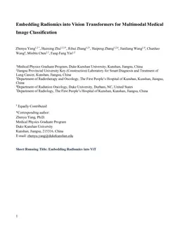 Embedding Radiomics into Vision Transformers for Multimodal Medical Image Classification