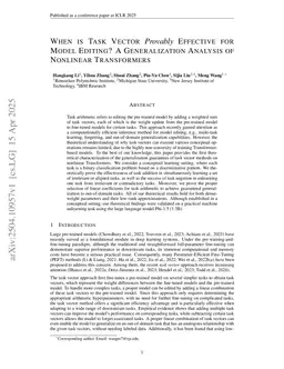 When is Task Vector Provably Effective for Model Editing? A Generalization Analysis of Nonlinear Transformers
