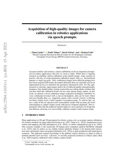 Acquisition of high-quality images for camera calibration in robotics applications via speech prompts
