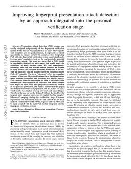 Improving fingerprint presentation attack detection by an approach integrated into the personal verification stage