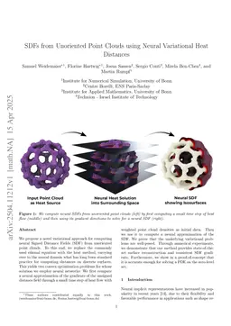 SDFs from Unoriented Point Clouds using Neural Variational Heat Distances