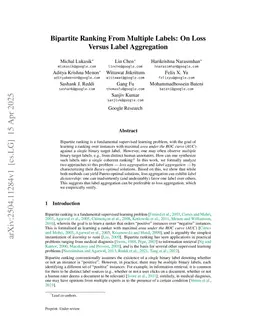 Bipartite Ranking From Multiple Labels: On Loss Versus Label Aggregation