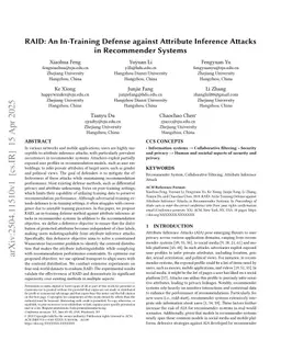 RAID: An In-Training Defense against Attribute Inference Attacks in Recommender Systems