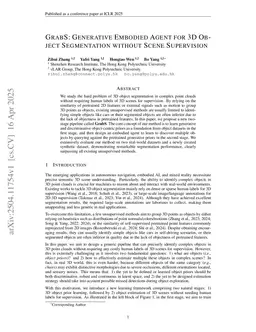 GrabS: Generative Embodied Agent for 3D Object Segmentation without Scene Supervision