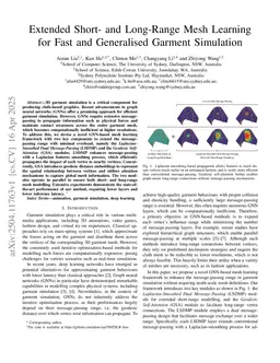 Extended Short- and Long-Range Mesh Learning for Fast and Generalized Garment Simulation