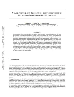 Novel-view X-ray Projection Synthesis through Geometry-Integrated Deep Learning