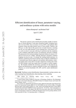 Efficient identification of linear, parameter-varying, and nonlinear systems with noise models