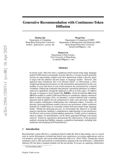 Diffusion Generative Recommendation with Continuous Tokens