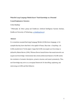 What Do Large Language Models Know? Tacit Knowledge as a Potential Causal-Explanatory Structure