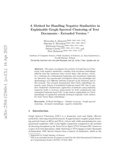 A Method for Handling Negative Similarities in Explainable Graph Spectral Clustering of Text Documents -- Extended Version