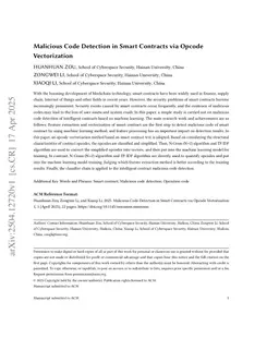 Malicious Code Detection in Smart Contracts via Opcode Vectorization