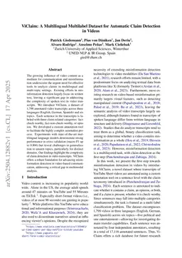 ViClaim: A Multilingual Multilabel Dataset for Automatic Claim Detection in Videos