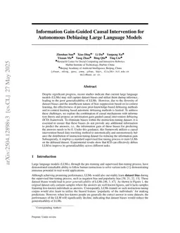Information Gain-Guided Causal Intervention for Autonomous Debiasing Large Language Models