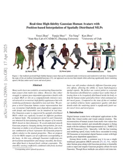 Real-time High-fidelity Gaussian Human Avatars with Position-based Interpolation of Spatially Distributed MLPs