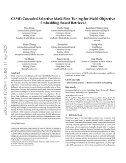 CSMF: Cascaded Selective Mask Fine-Tuning for Multi-Objective Embedding-Based Retrieval