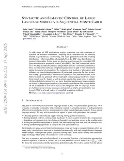 Syntactic and Semantic Control of Large Language Models via Sequential Monte Carlo