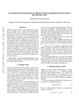 Accelerated Optimization of Implicit Neural Representations for CT Reconstruction