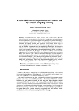 Cardiac MRI Semantic Segmentation for Ventricles and Myocardium using Deep Learning
