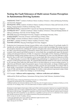 Testing the Fault-Tolerance of Multi-Sensor Fusion Perception in Autonomous Driving Systems