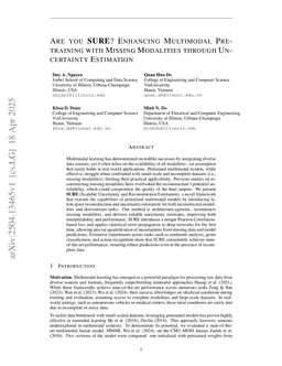 Are you SURE? Enhancing Multimodal Pretraining with Missing Modalities through Uncertainty Estimation