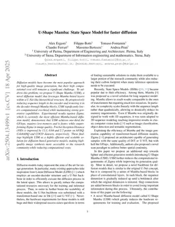 U-Shape Mamba: State Space Model for faster diffusion