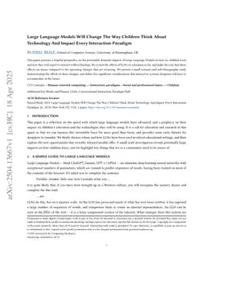 Large Language Models Will Change The Way Children Think About Technology And Impact Every Interaction Paradigm