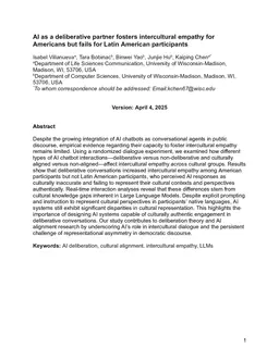 AI as a deliberative partner fosters intercultural empathy for Americans but fails for Latin American participants