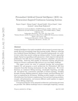 Personalized Artificial General Intelligence (AGI) via Neuroscience-Inspired Continuous Learning Systems