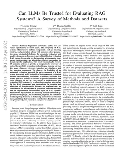 Can LLMs Be Trusted for Evaluating RAG Systems? A Survey of Methods and Datasets