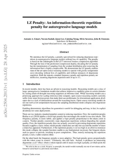 LZ Penalty: An information-theoretic repetition penalty for autoregressive language models