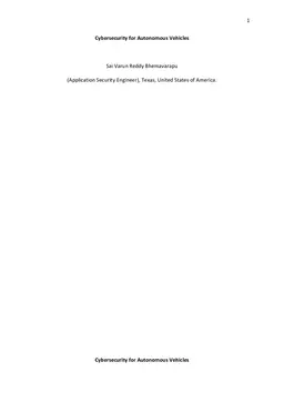 Cybersecurity for Autonomous Vehicles