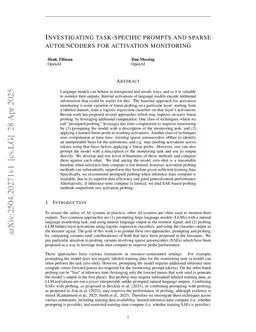 Investigating task-specific prompts and sparse autoencoders for activation monitoring