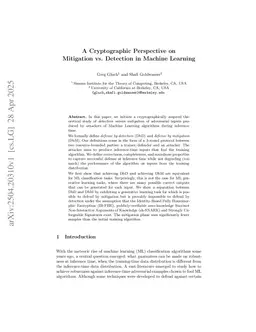 A Cryptographic Perspective on Mitigation vs. Detection in Machine Learning