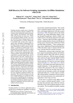 Skill Discovery for Software Scripting Automation via Offline Simulations with LLMs
