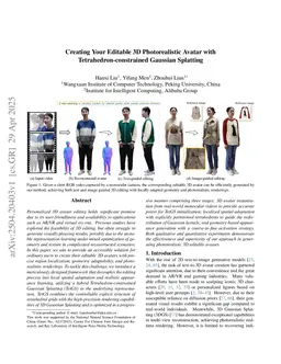 Creating Your Editable 3D Photorealistic Avatar with Tetrahedron-constrained Gaussian Splatting