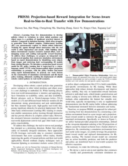 PRISM: Projection-based Reward Integration for Scene-Aware Real-to-Sim-to-Real Transfer with Few Demonstrations