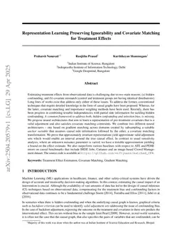 Representation Learning Preserving Ignorability and Covariate Matching for Treatment Effects