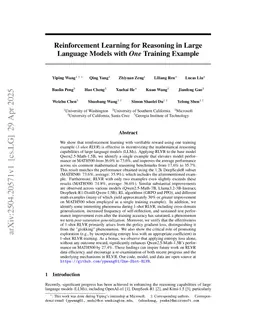 Reinforcement Learning for Reasoning in Large Language Models with One Training Example