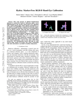Hydra: Marker-Free RGB-D Hand-Eye Calibration