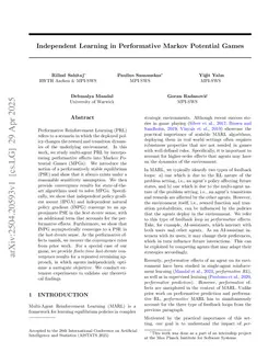 Independent Learning in Performative Markov Potential Games